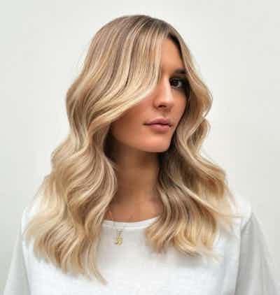 Golden Blonde dimensional haircolor and style created with Wella Professionals and Sebastian Professional.